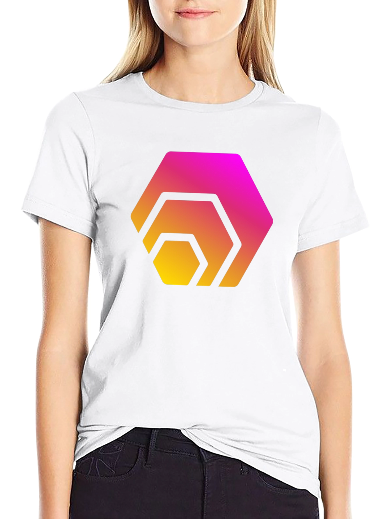 Gradient Hexagon Graphic Black T-Shirt
