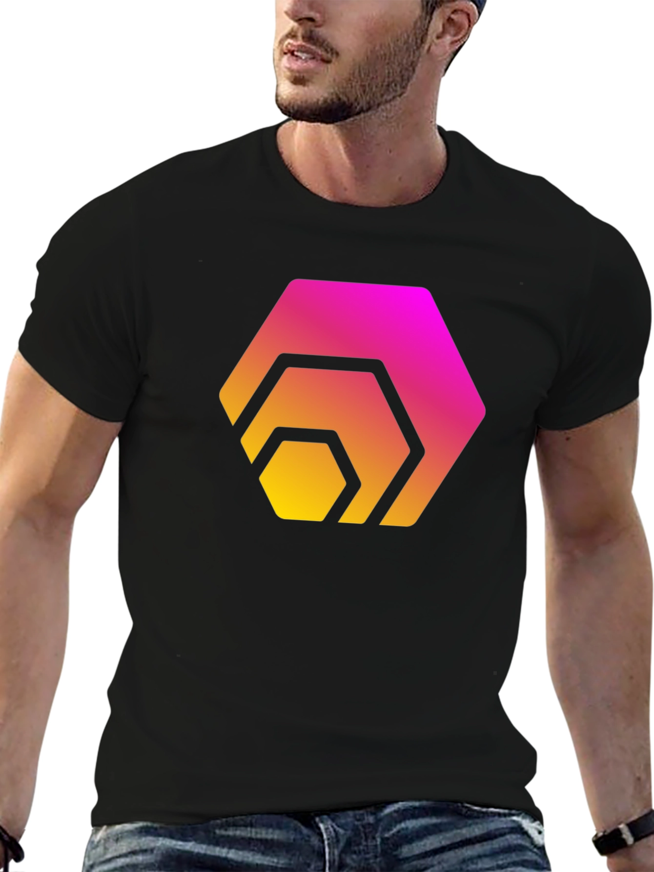 Gradient Hexagon Graphic Black T-Shirt