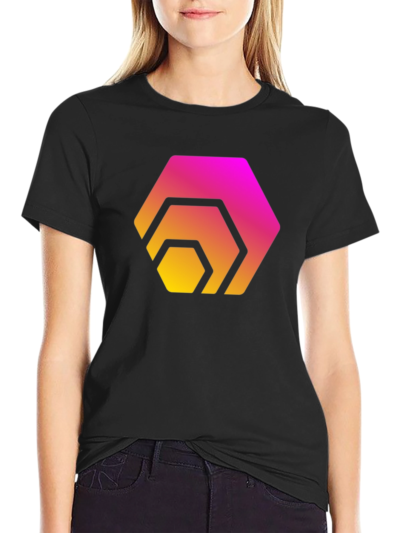 Gradient Hexagon Graphic Black T-Shirt