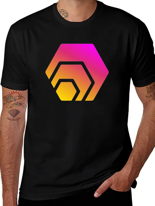 Gradient Hexagon Graphic Black T-Shirt