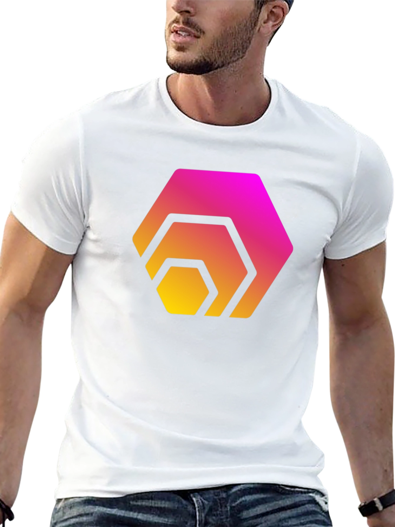 Gradient Hexagon Graphic Black T-Shirt