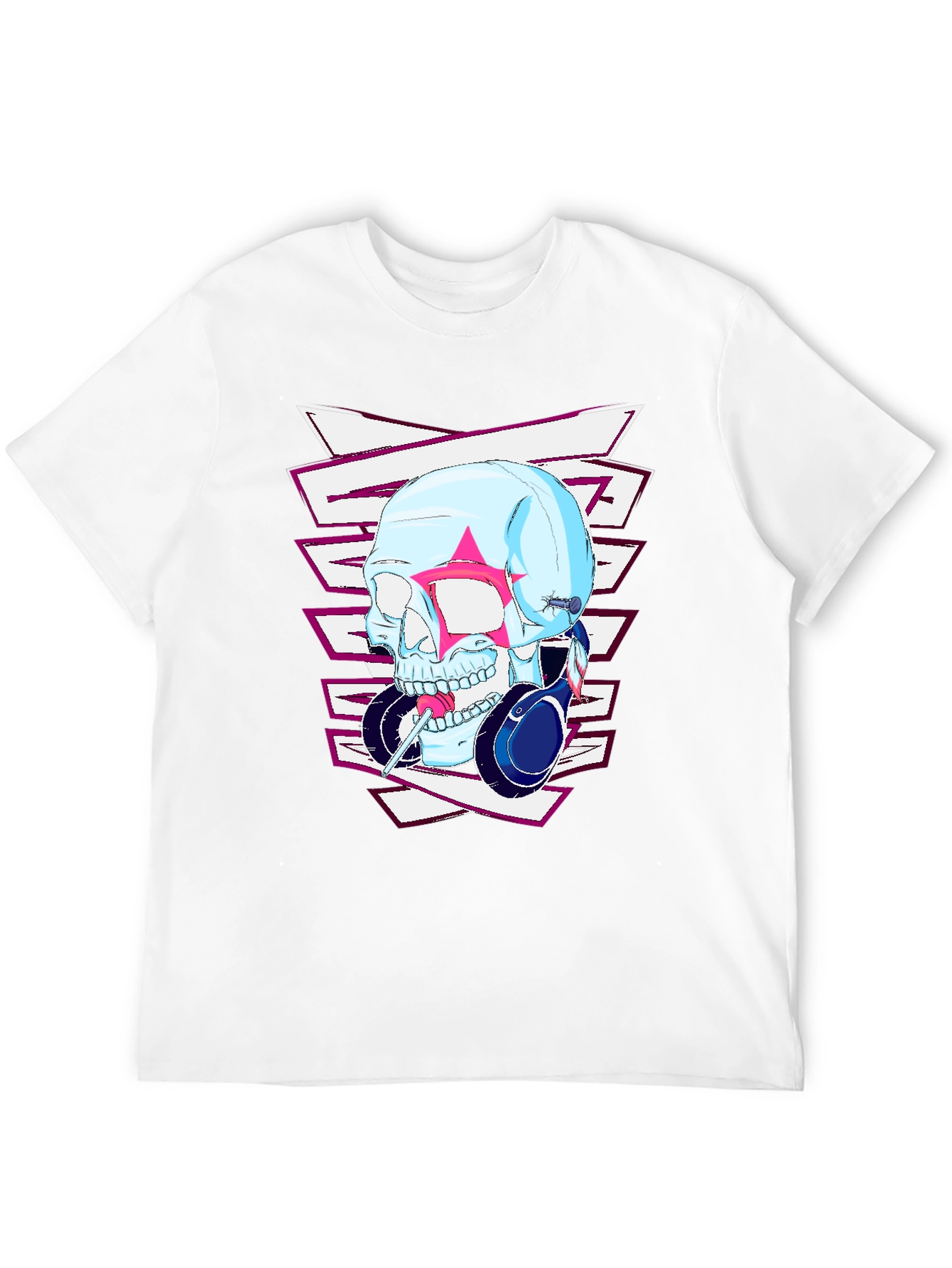 Edgy Skull Headphones Graphic T-Shirt