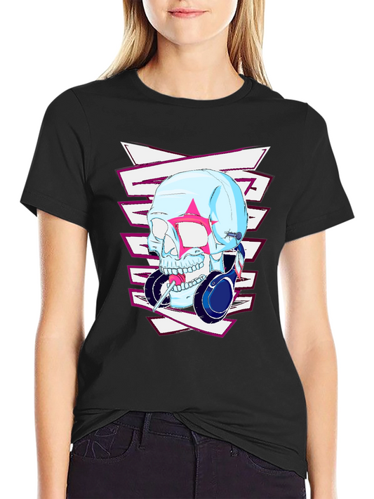 Edgy Skull Headphones Graphic T-Shirt
