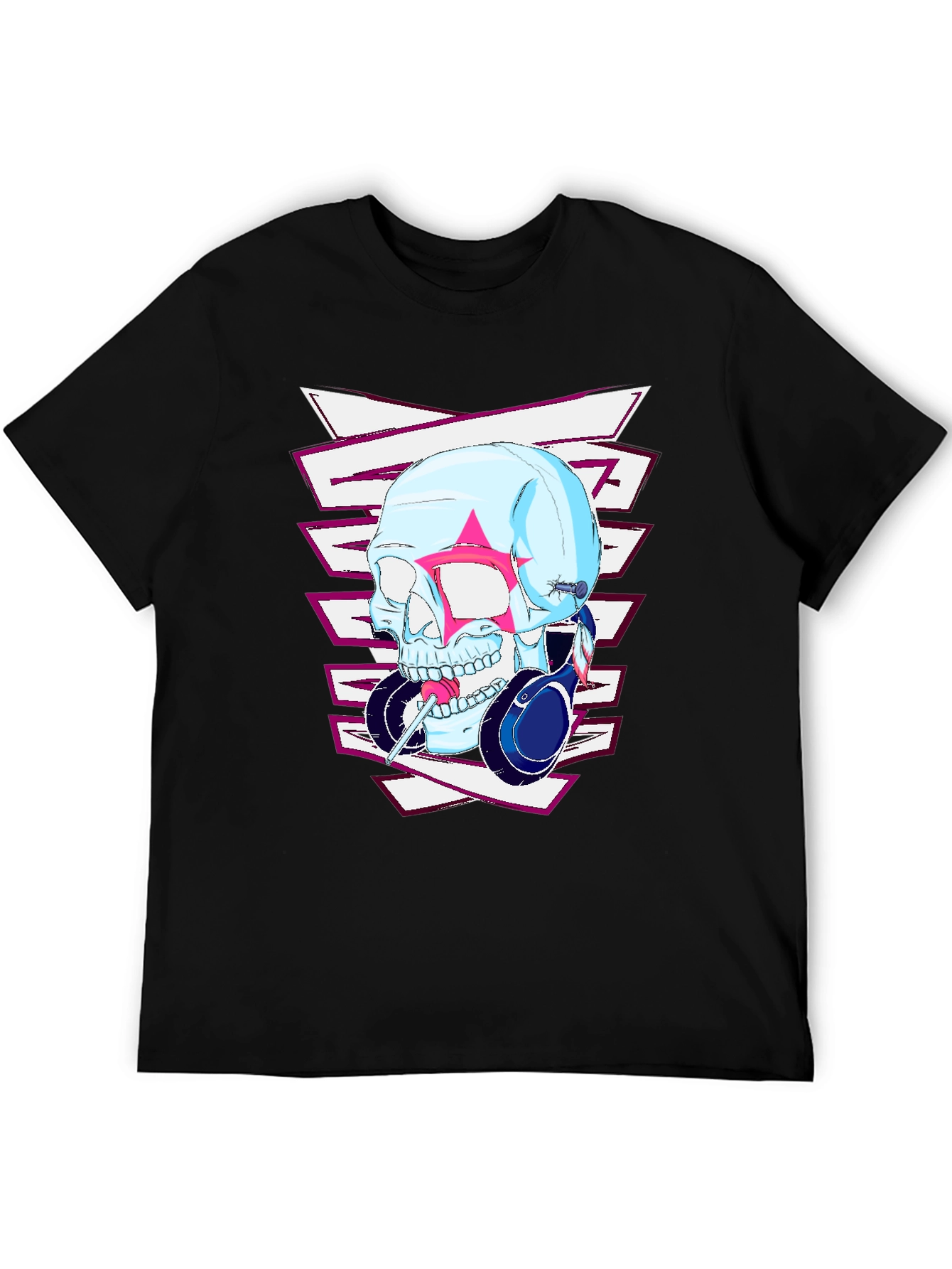 Edgy Skull Headphones Graphic T-Shirt