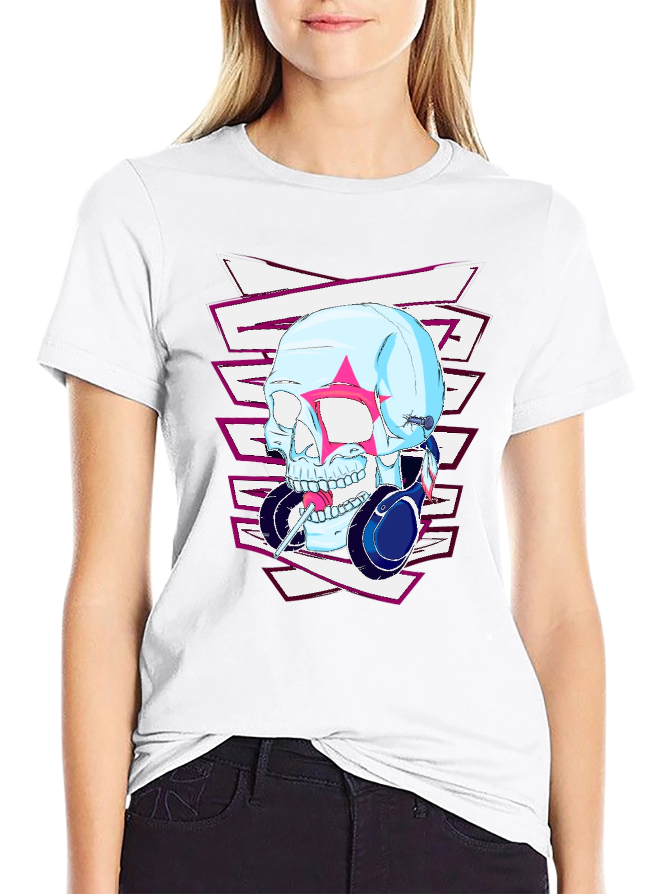 Edgy Skull Headphones Graphic T-Shirt