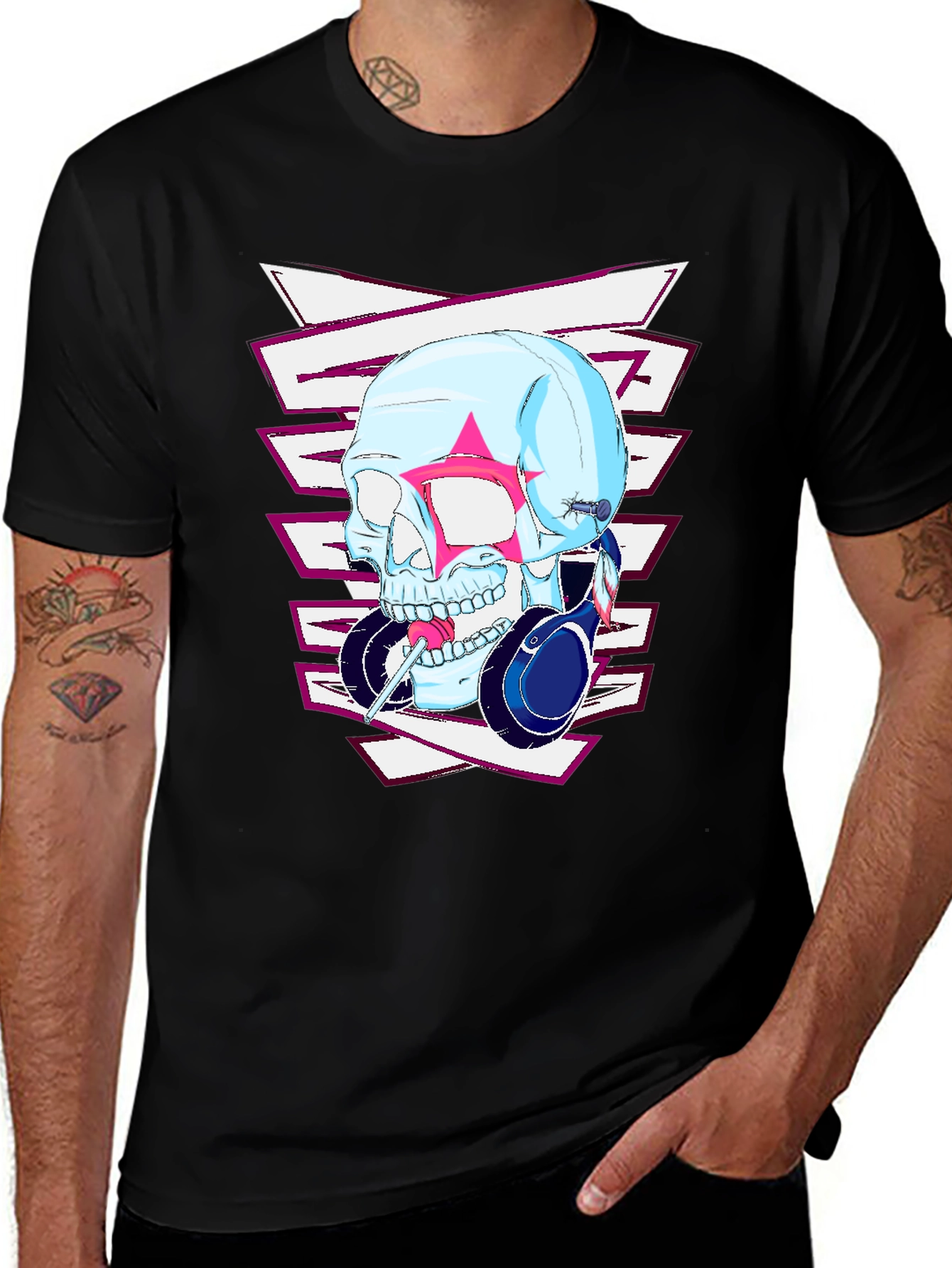 Edgy Skull Headphones Graphic T-Shirt