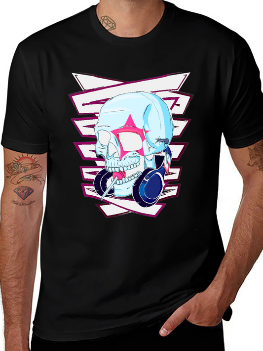 Edgy Skull Headphones Graphic T-Shirt