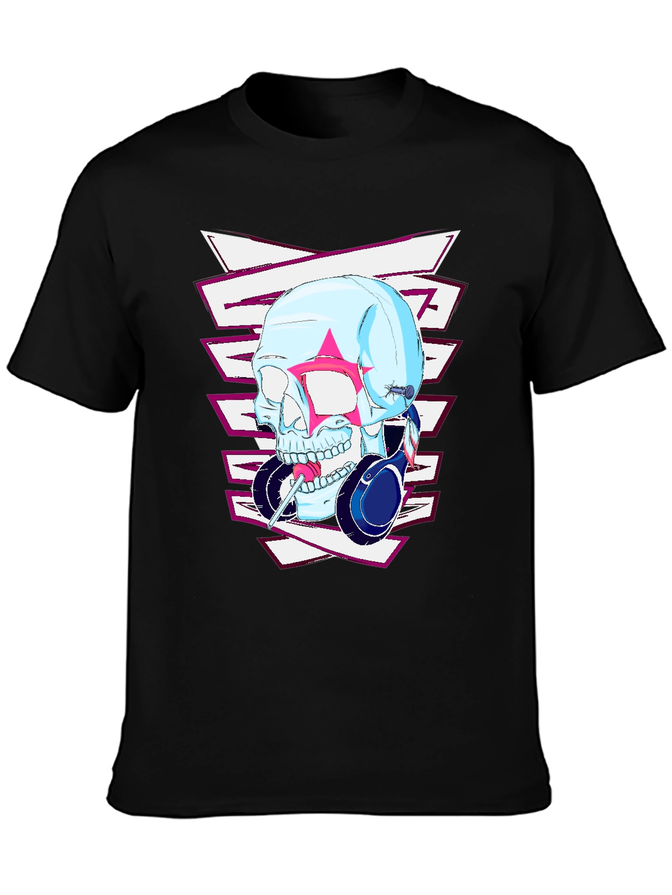 Edgy Skull Headphones Graphic T-Shirt