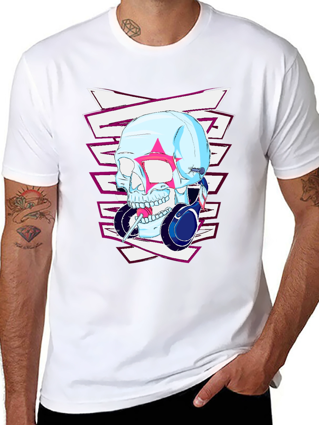 Edgy Skull Headphones Graphic T-Shirt