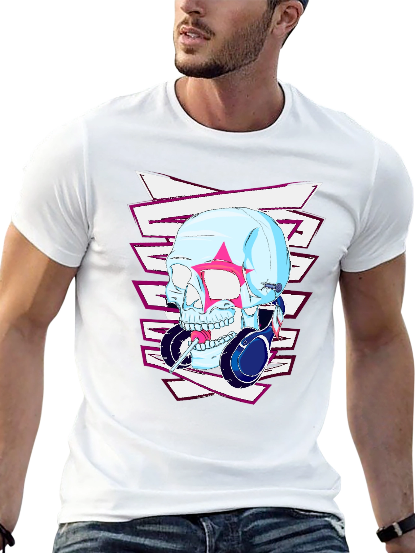 Edgy Skull Headphones Graphic T-Shirt