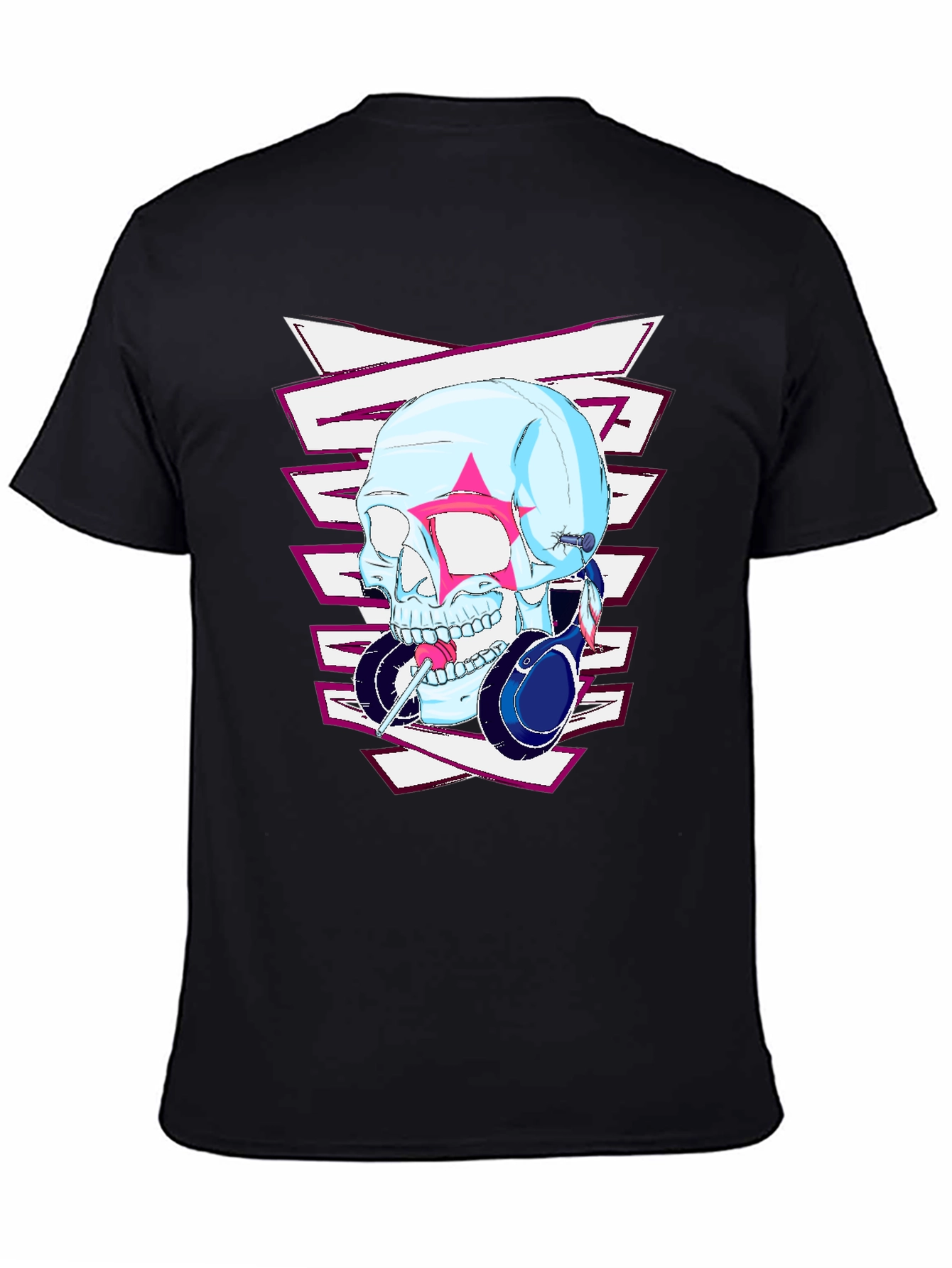 Edgy Skull Headphones Graphic T-Shirt