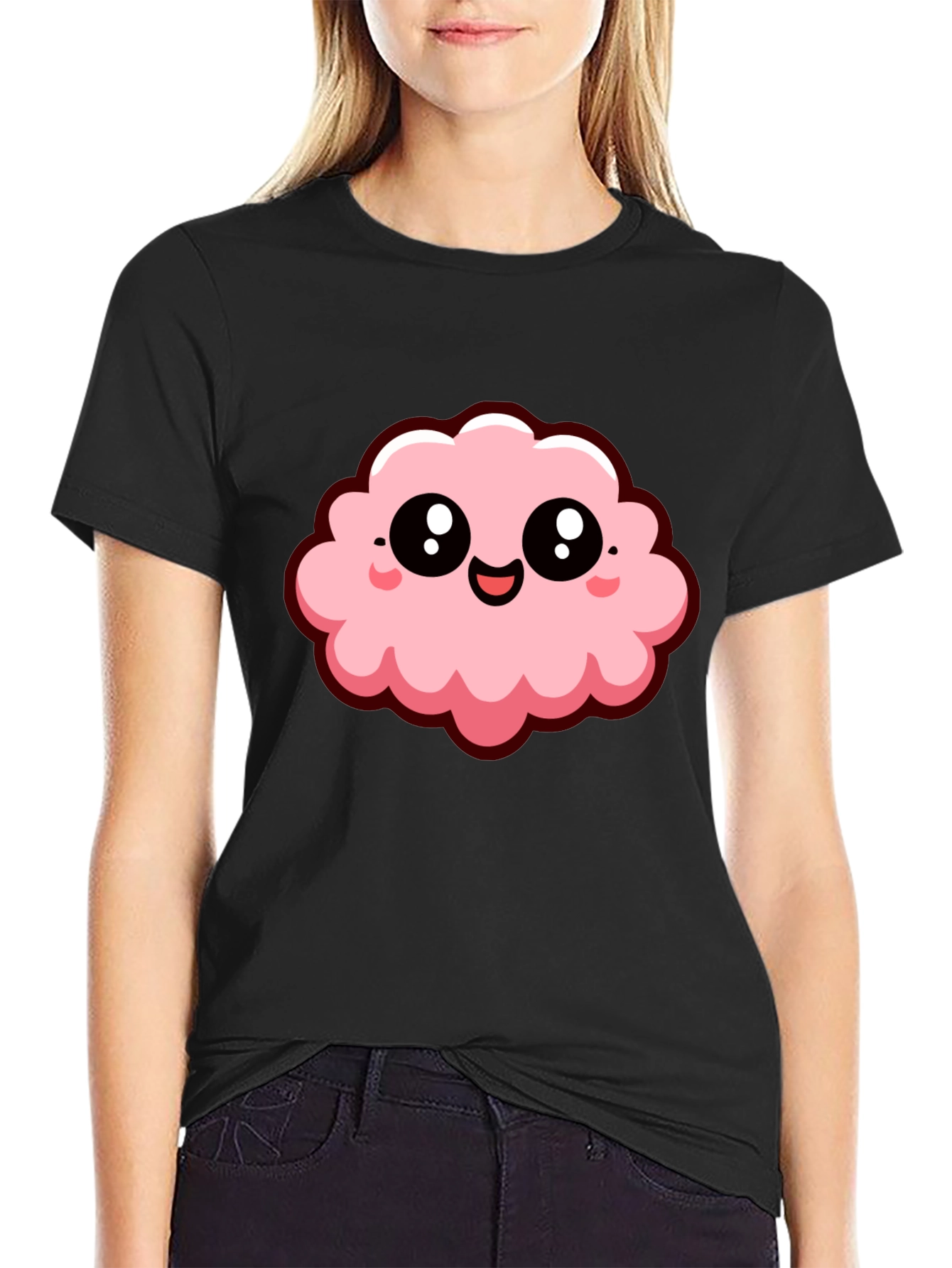 Cute Kawaii Cloud Graphic Tee - Black