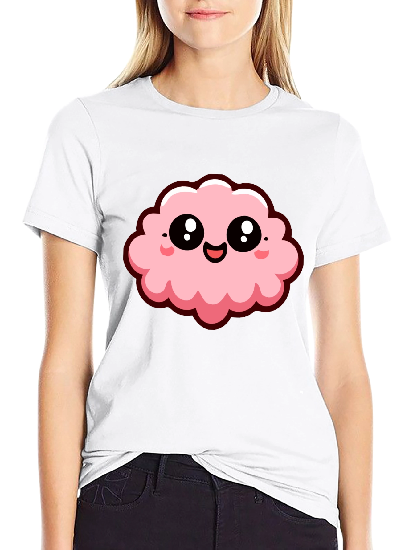 Cute Kawaii Cloud Graphic Tee - Black