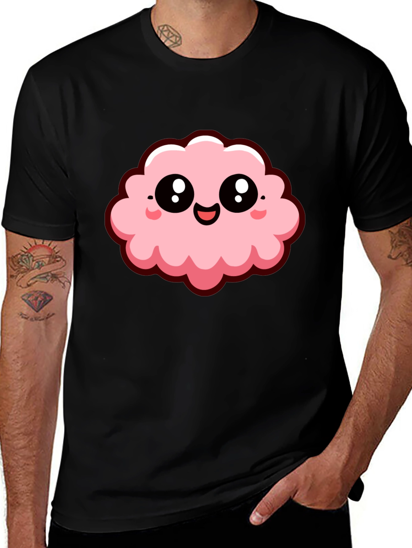Cute Kawaii Cloud Graphic Tee - Black