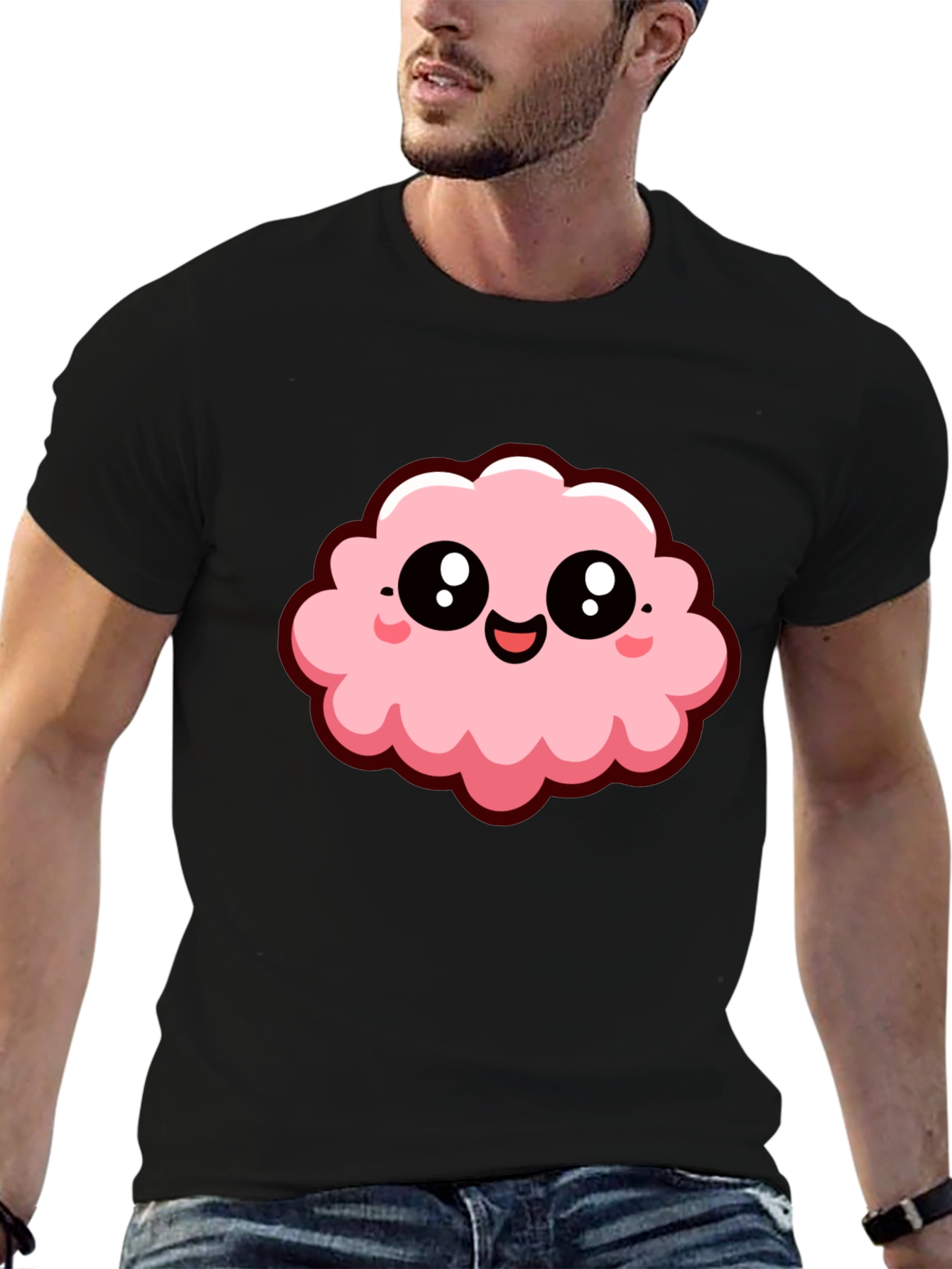 Cute Kawaii Cloud Graphic Tee - Black