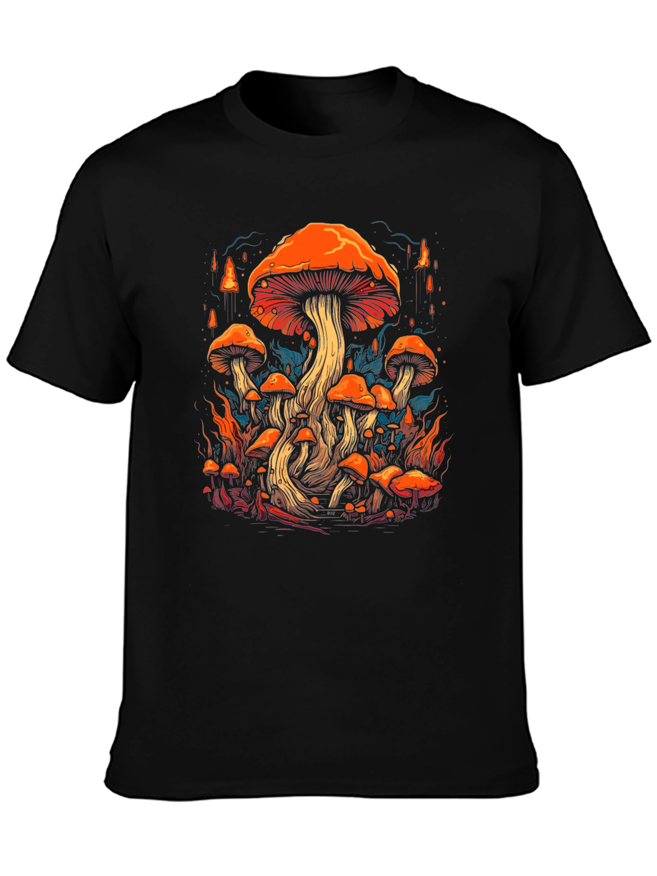 Mushroom Forest Graphic Print Tee - Black