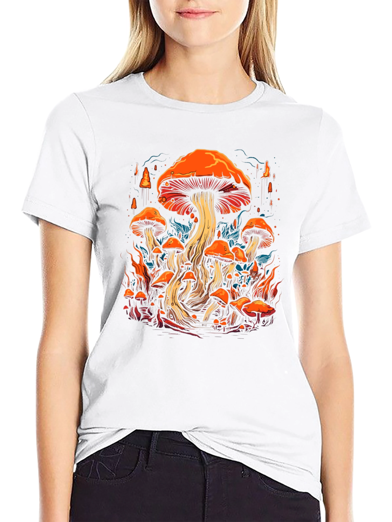 Mushroom Forest Graphic Print Tee - Black