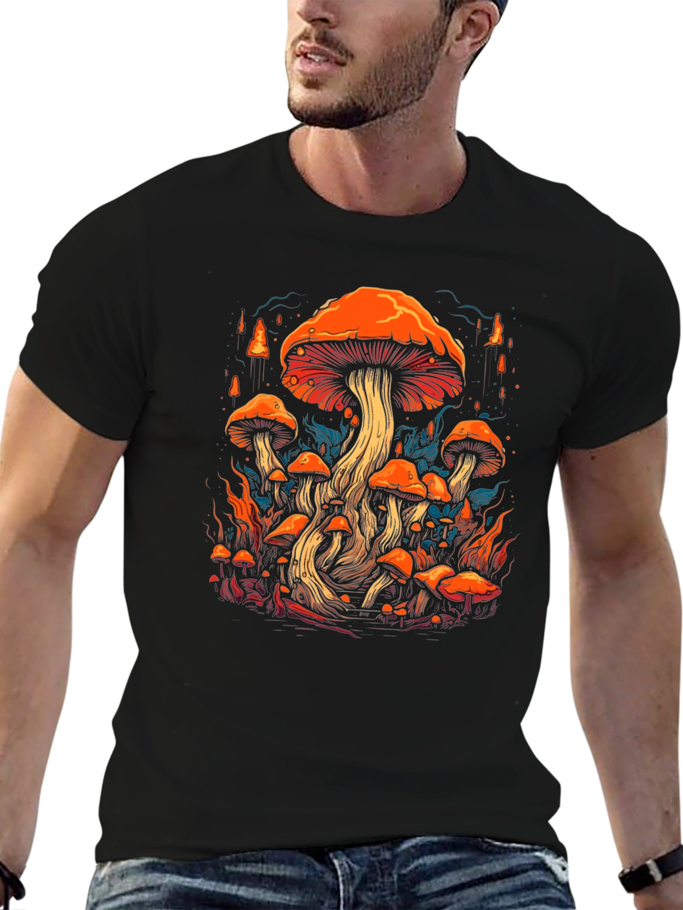 Mushroom Forest Graphic Print Tee - Black