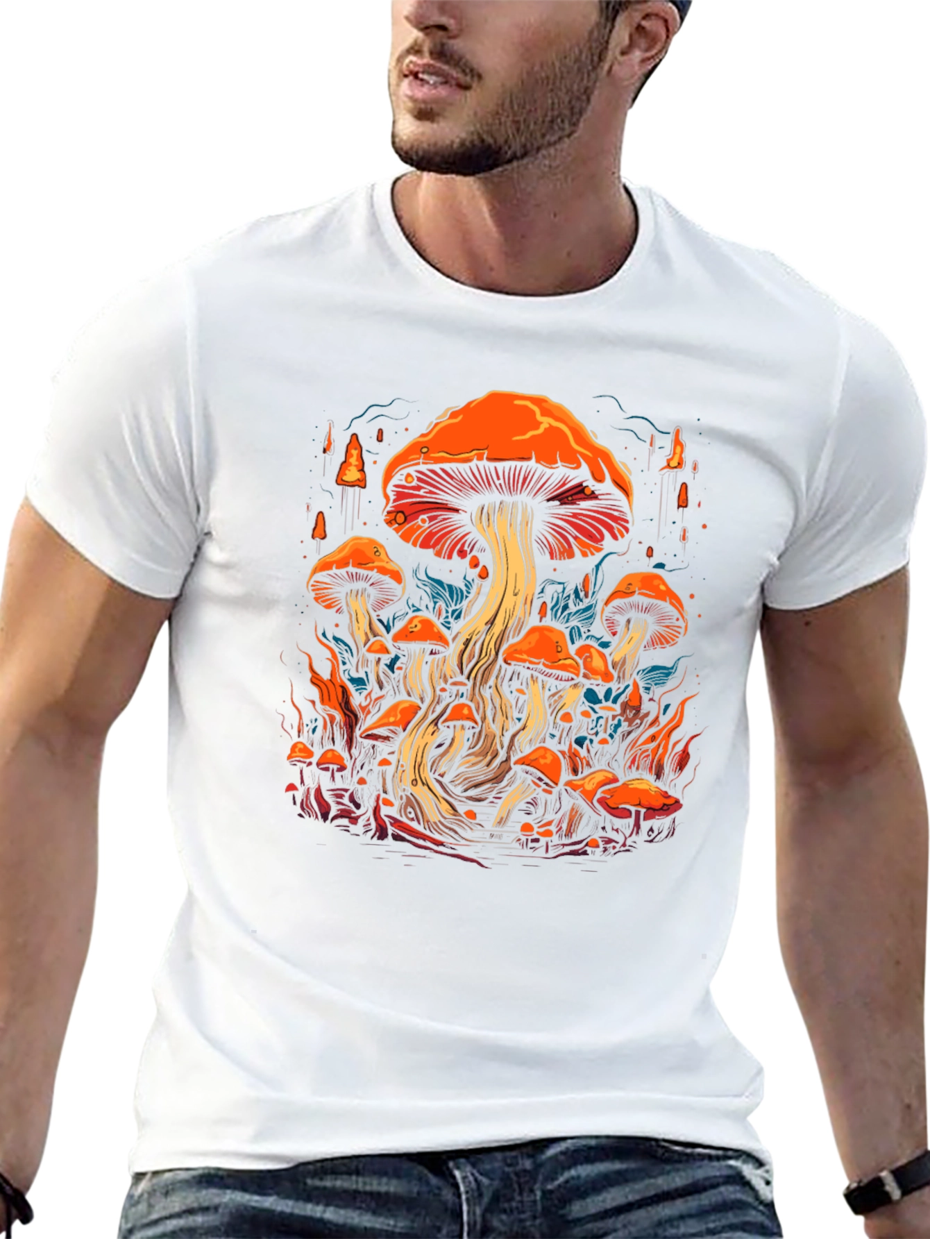 Mushroom Forest Graphic Print Tee - Black