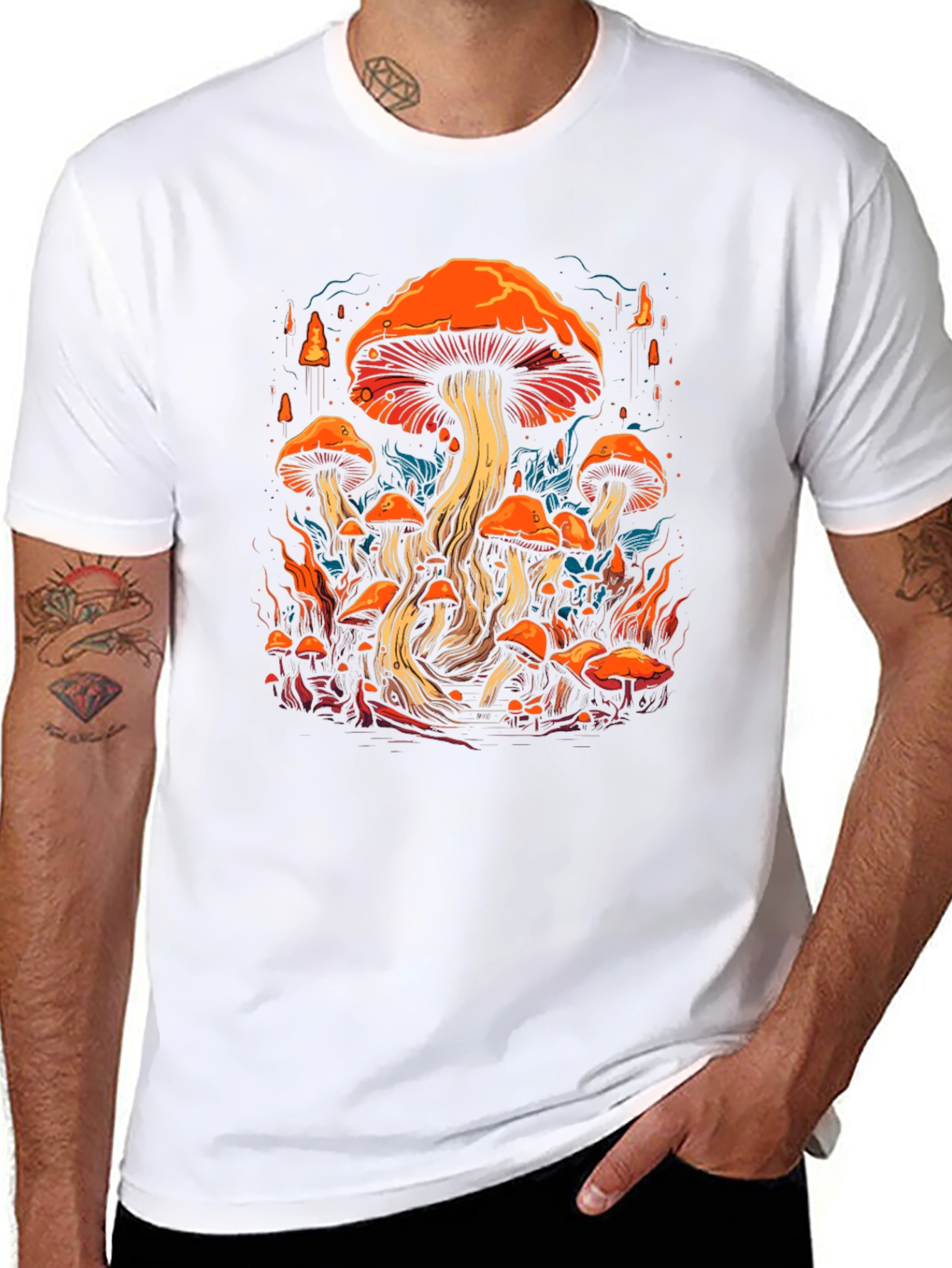 Mushroom Forest Graphic Print Tee - Black