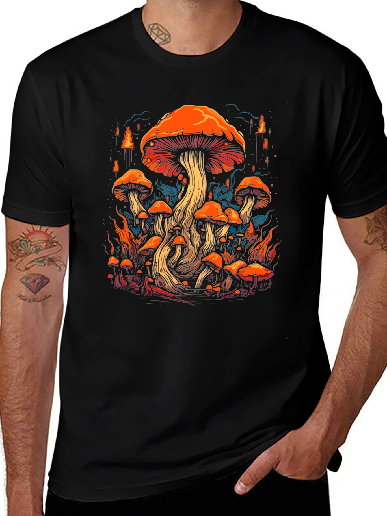 Mushroom Forest Graphic Print Tee - Black