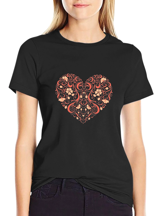 Floral Heart Graphic T-Shirt - Black