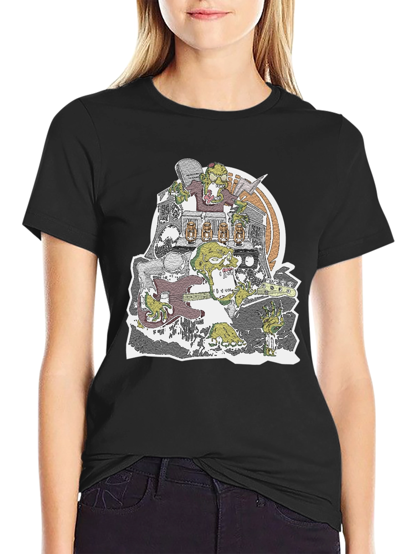 Zombie Band Graphic T-Shirt - Black Crew Neck
