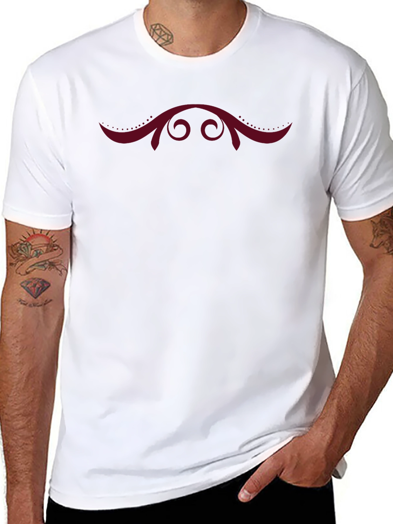 Elegant Black Tee with Maroon Floral Design