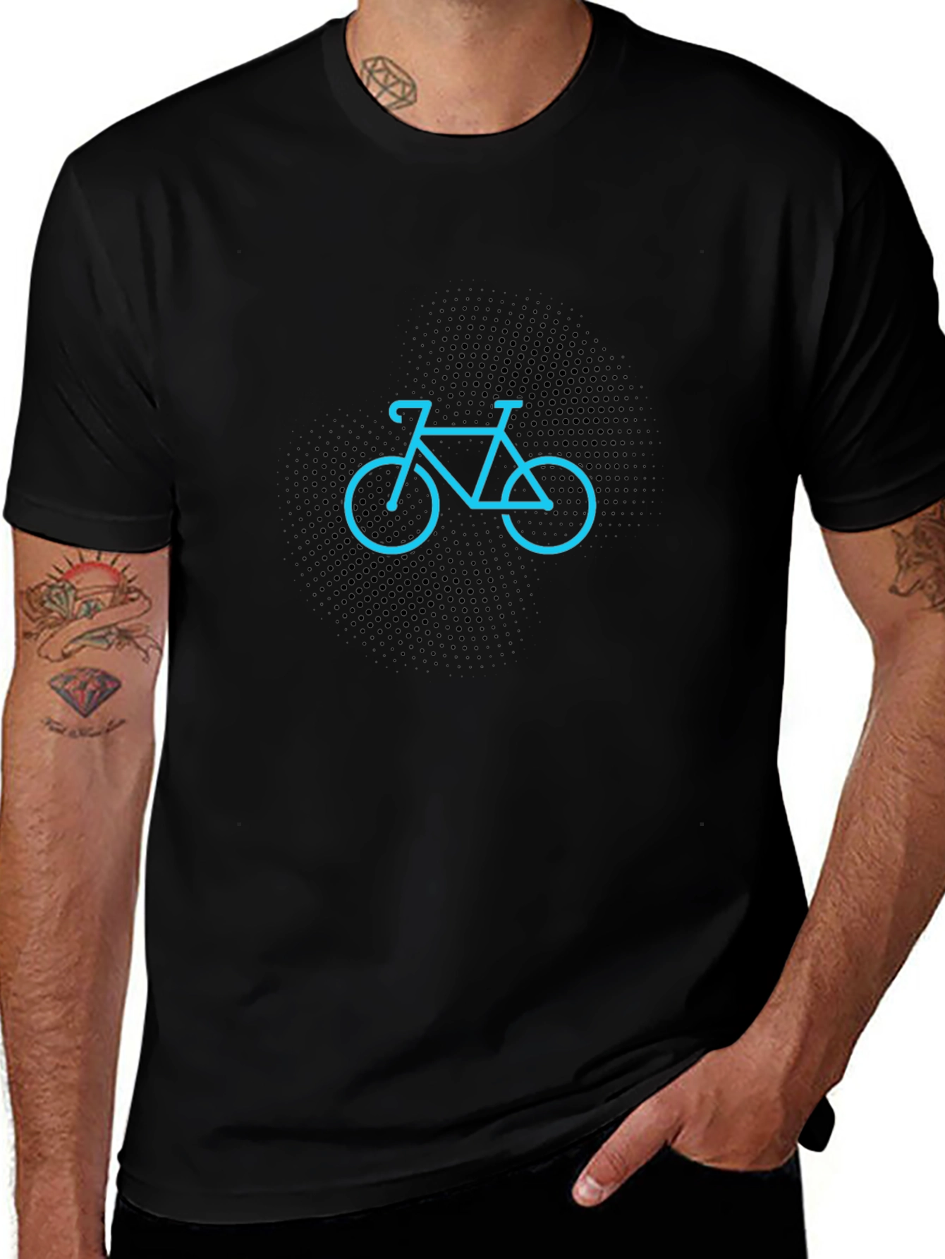 Mens Black T-Shirt with Bicycle Design