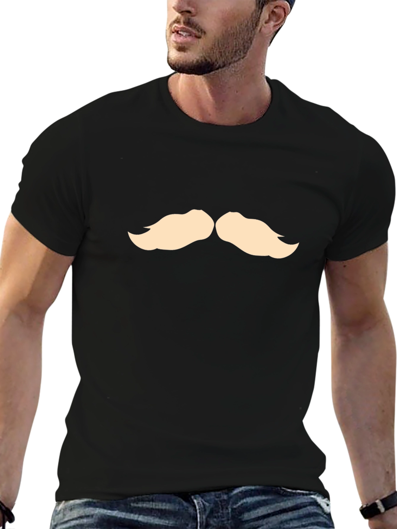 Mustache Graphic Tee - Stylish Cotton Blend