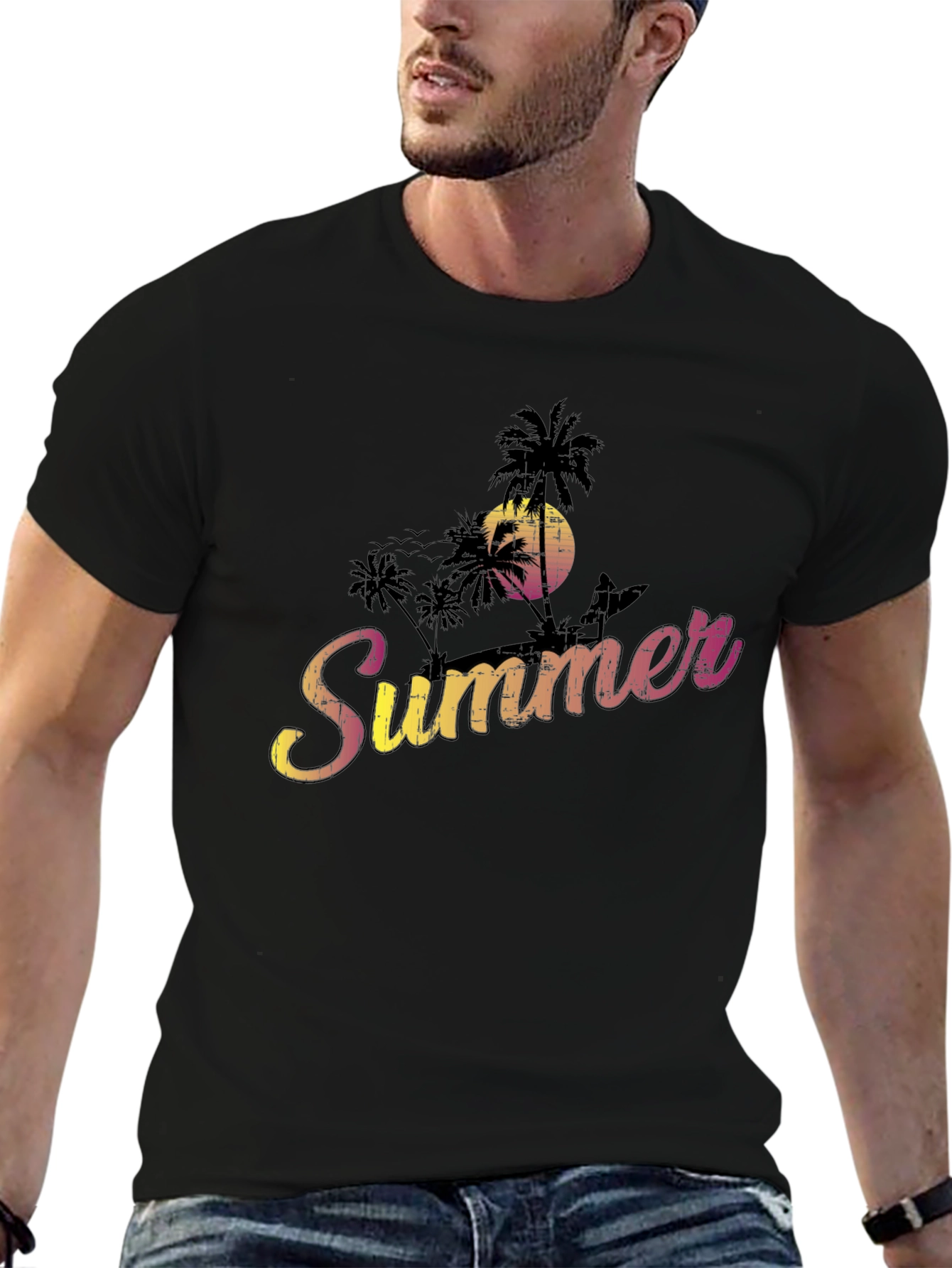 Summer Vibe Graphic Tee - Black Cotton Blend