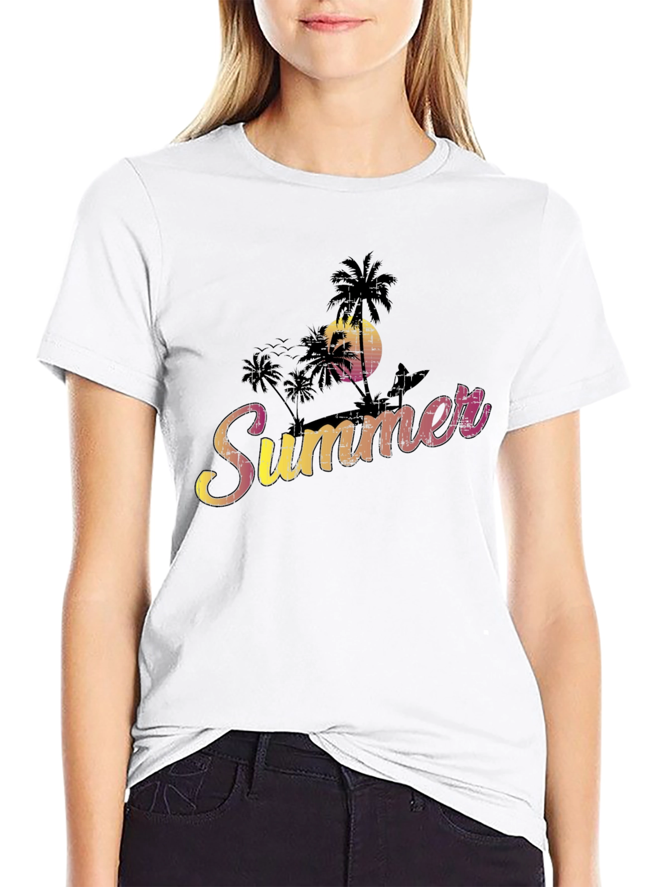Summer Vibe Graphic Tee - Black Cotton Blend