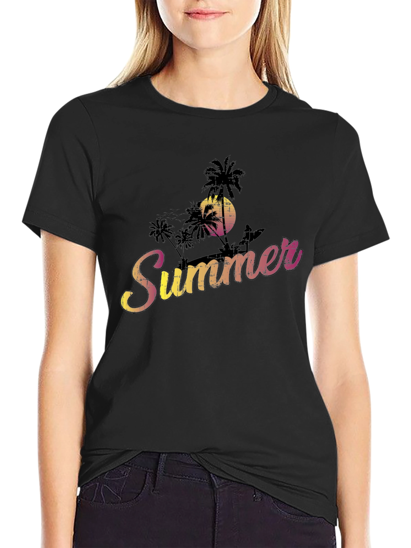 Summer Vibe Graphic Tee - Black Cotton Blend