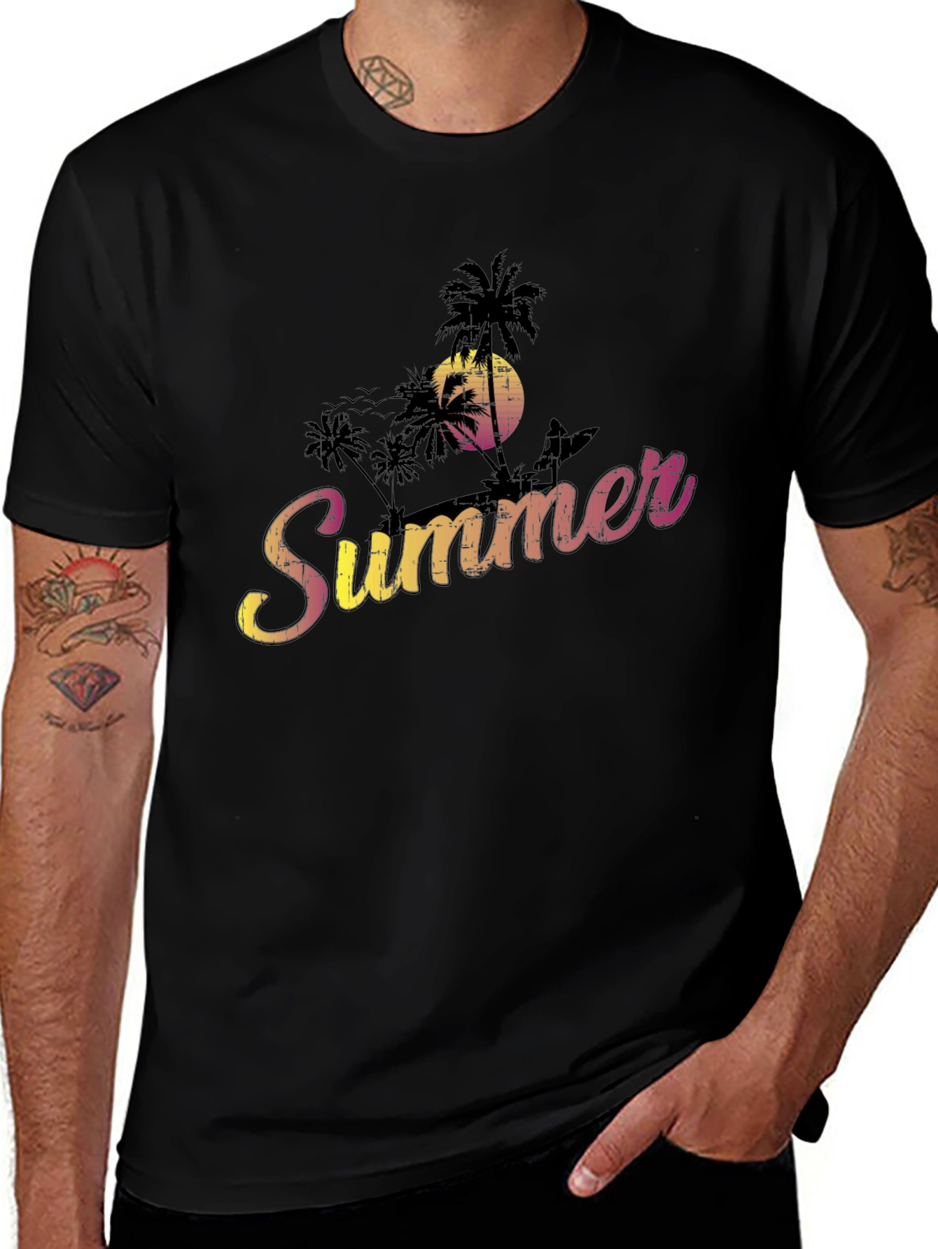 Summer Vibe Graphic Tee - Black Cotton Blend