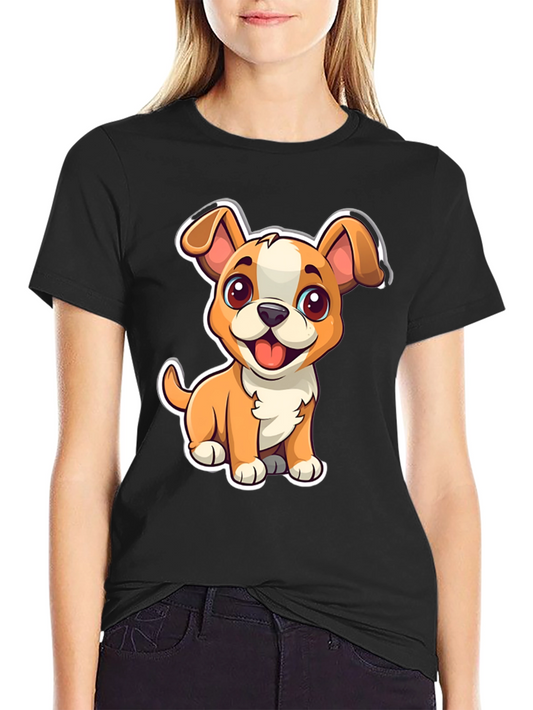 Cute Cartoon Dog Graphic Tee - Black Unisex T-Shirt