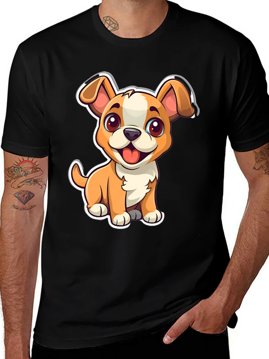 Cute Cartoon Dog Graphic Tee - Black Unisex T-Shirt