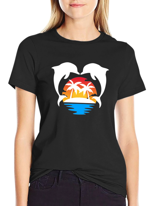 Dolphin Sunset T-Shirt | Tropical Island Graphic Tee