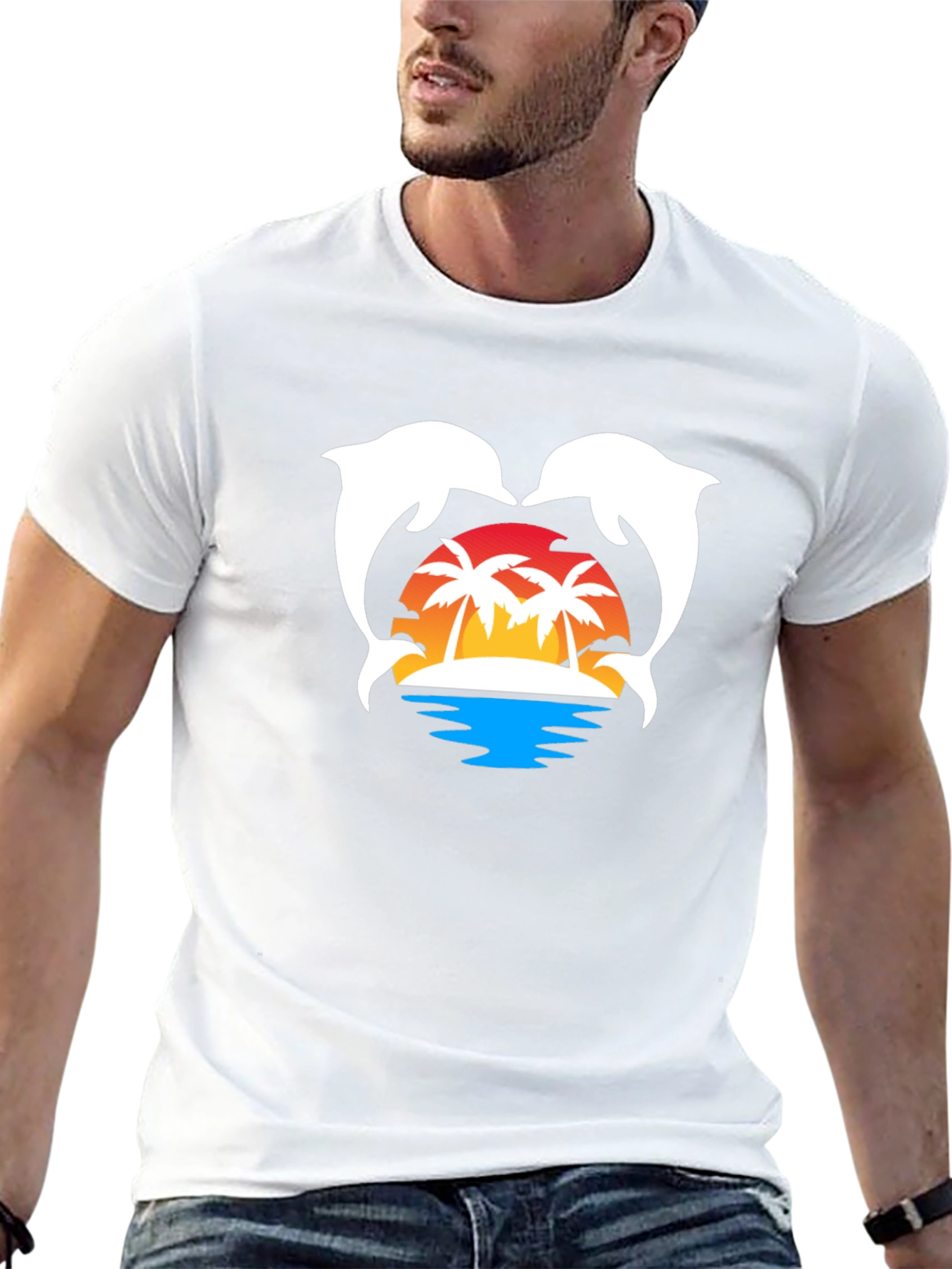 Dolphin Sunset T-Shirt | Tropical Island Graphic Tee