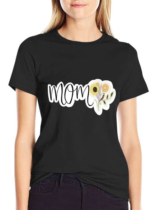 Floral Mom Graphic T-Shirt - Black