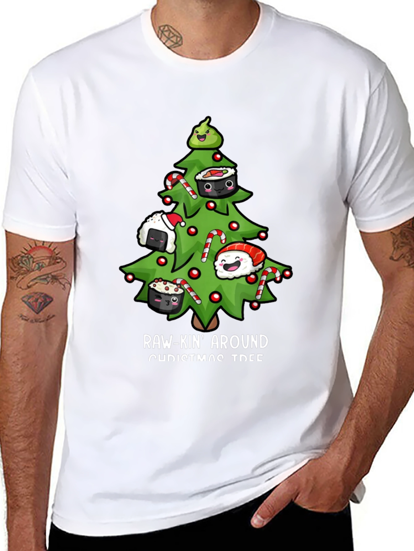 Raw-Kin Around Christmas Tree Sushi T-Shirt