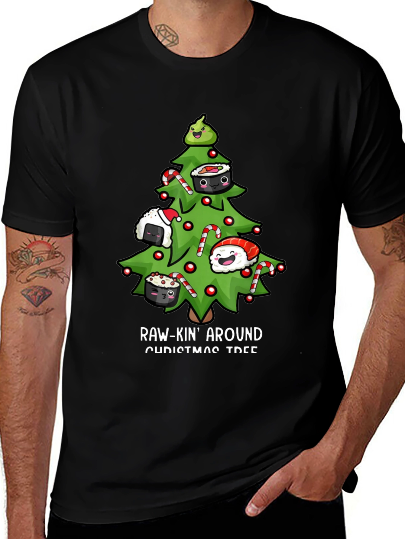 Raw-Kin Around Christmas Tree Sushi T-Shirt