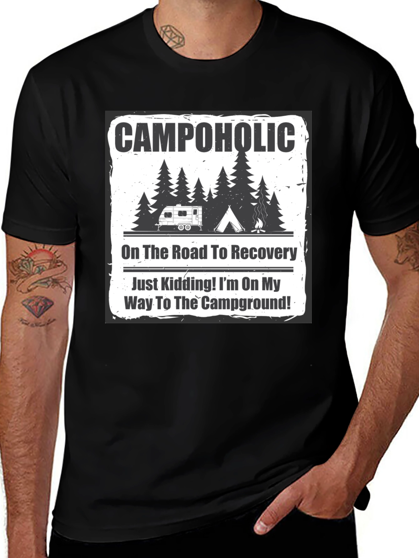 Campaholic T-Shirt: Road to Recovery Camping Tee