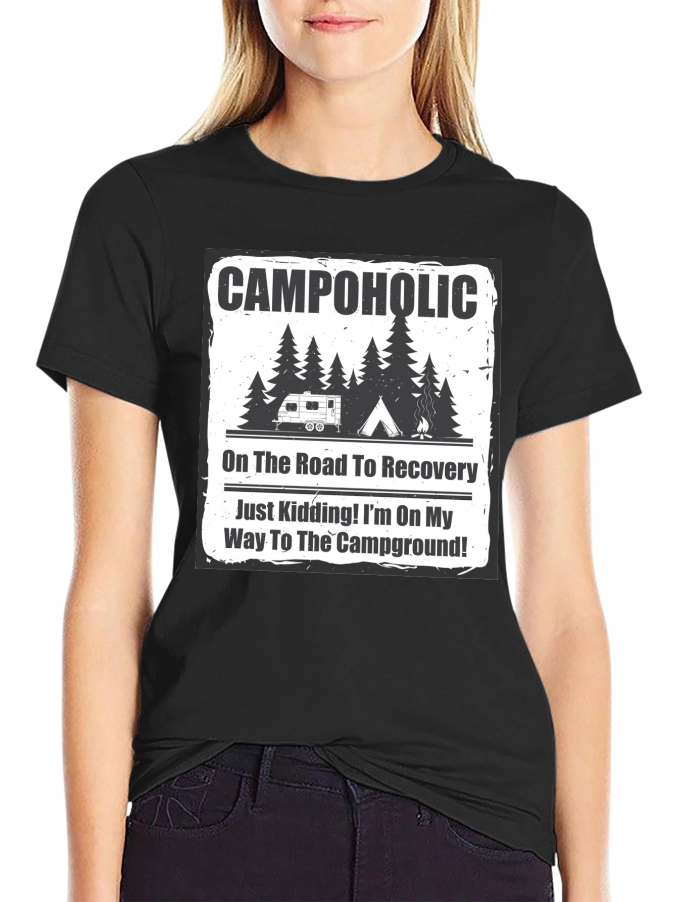 Campaholic T-Shirt: Road to Recovery Camping Tee