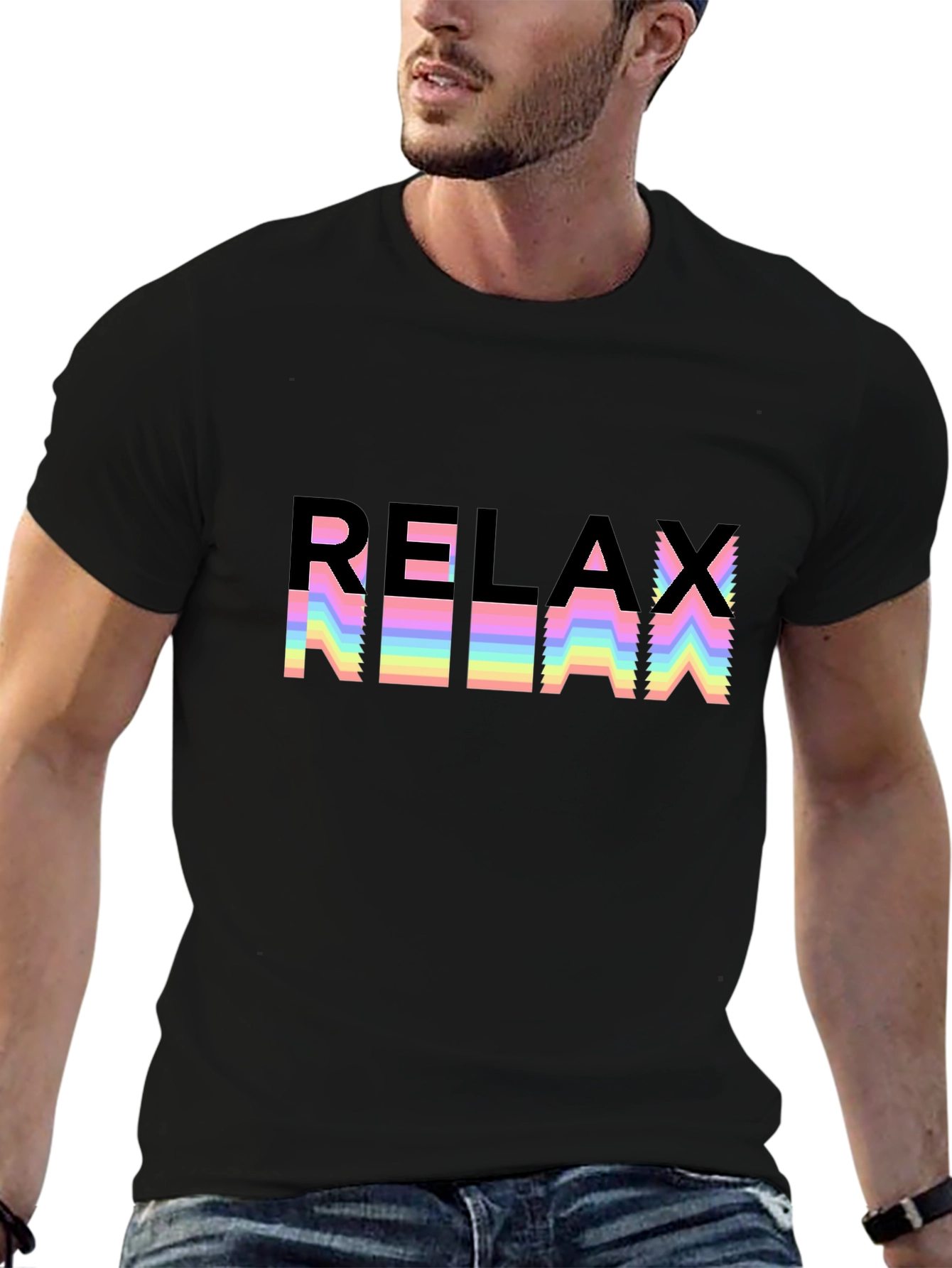 Relax Rainbow Graphic Black T-Shirt