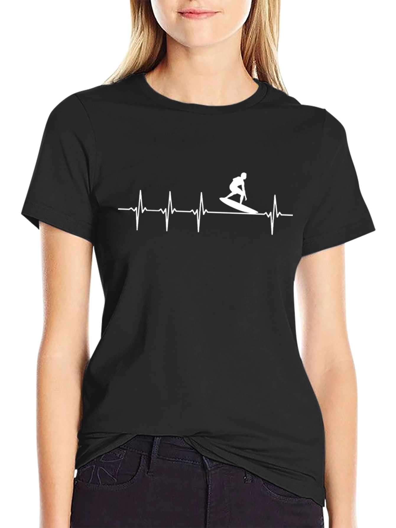 Surfing Heartbeat T-Shirt - Black Graphic Tee