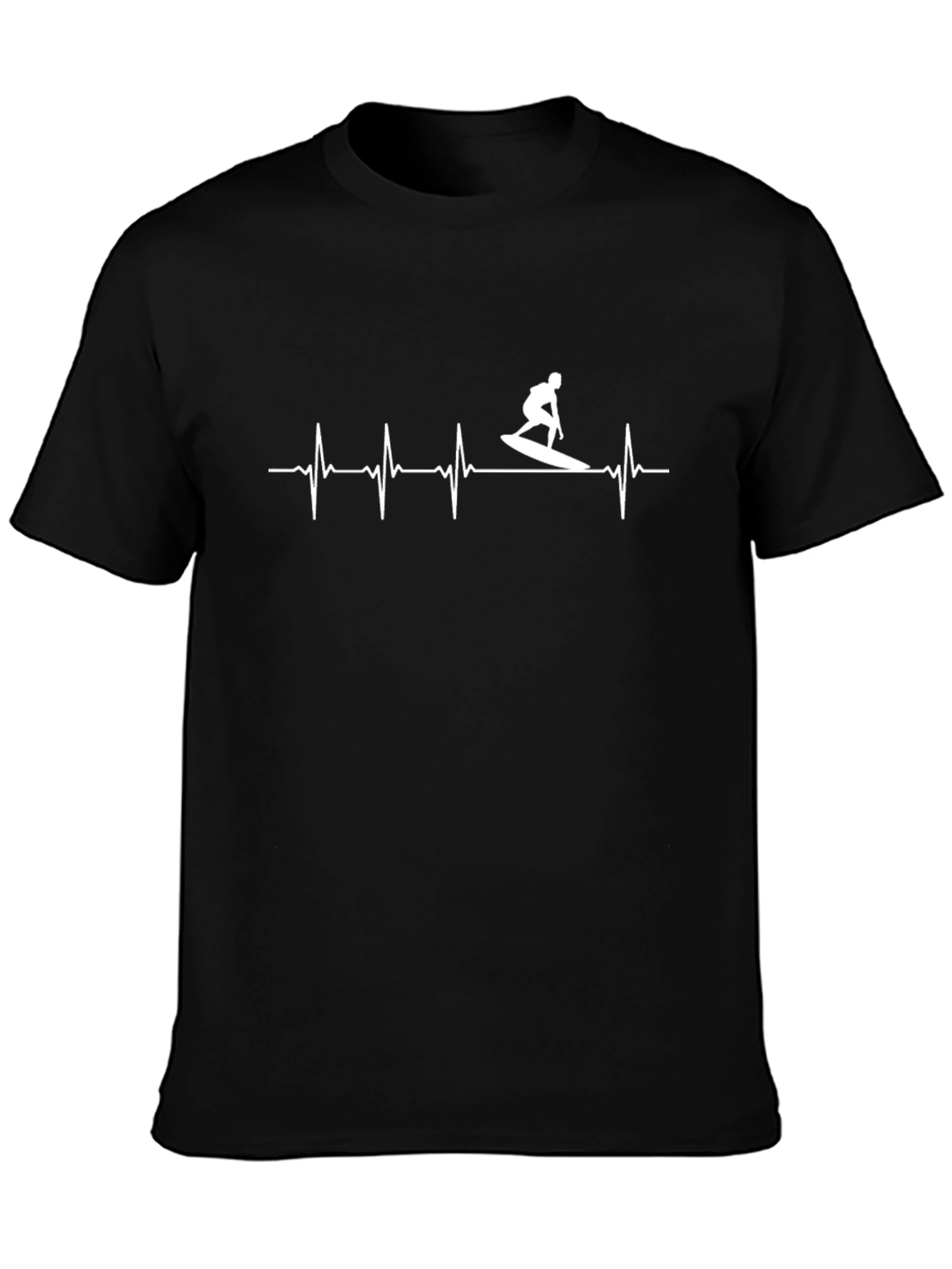 Surfing Heartbeat T-Shirt - Black Graphic Tee