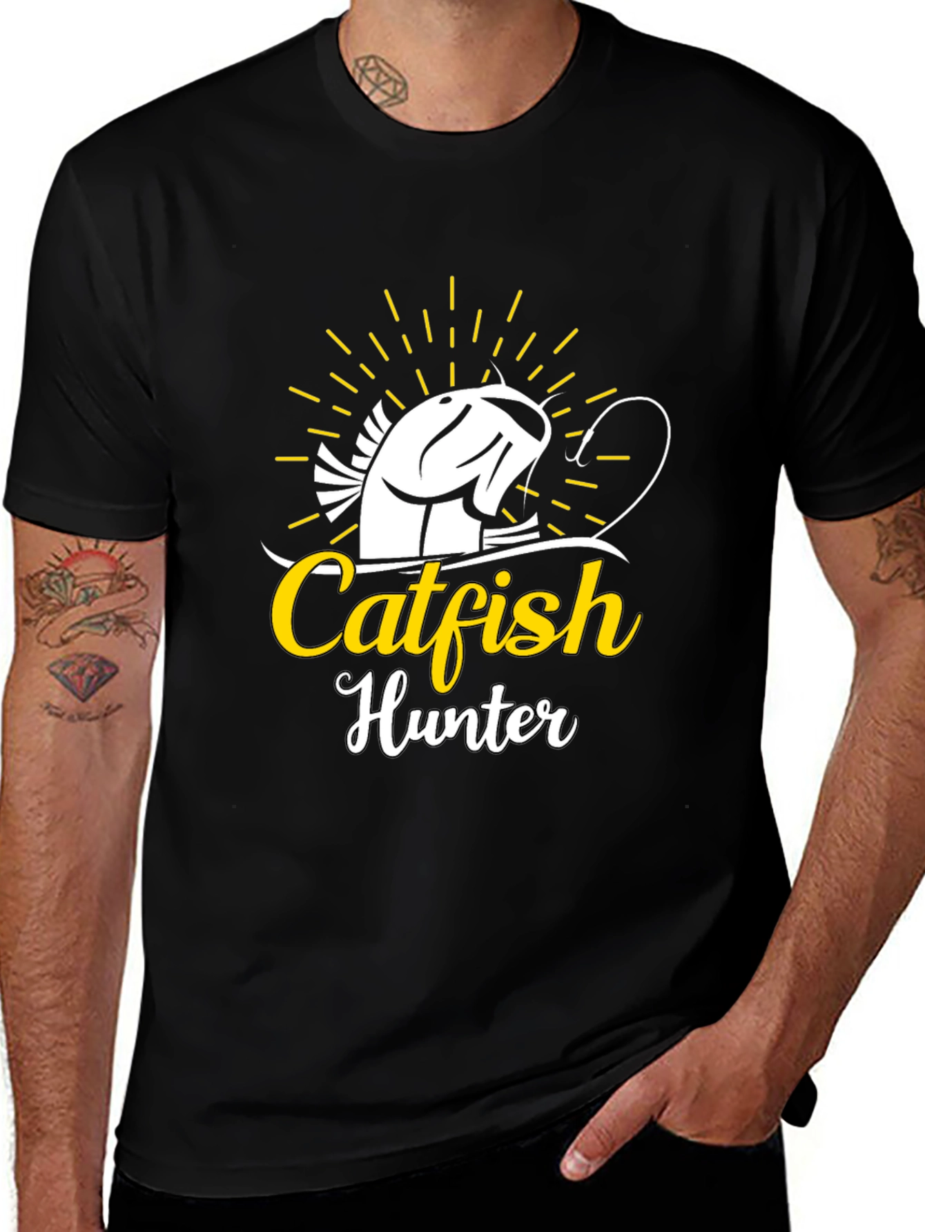 Catfish Hunter Black T-Shirt - Fishing Tee