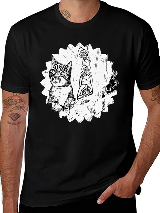 Cool Cat & Totem Pole Graphic Tee - Black