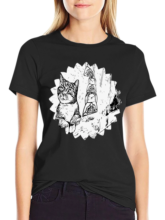 Cool Cat & Totem Pole Graphic Tee - Black