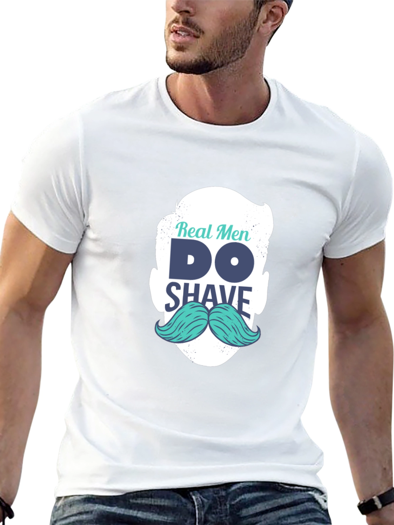 Real Men Shave T-Shirt: Cool Mustache Graphic Tee